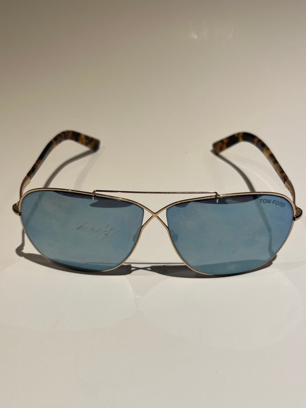 Tom Ford Gold Frame Sunglasses with Blue Lenses